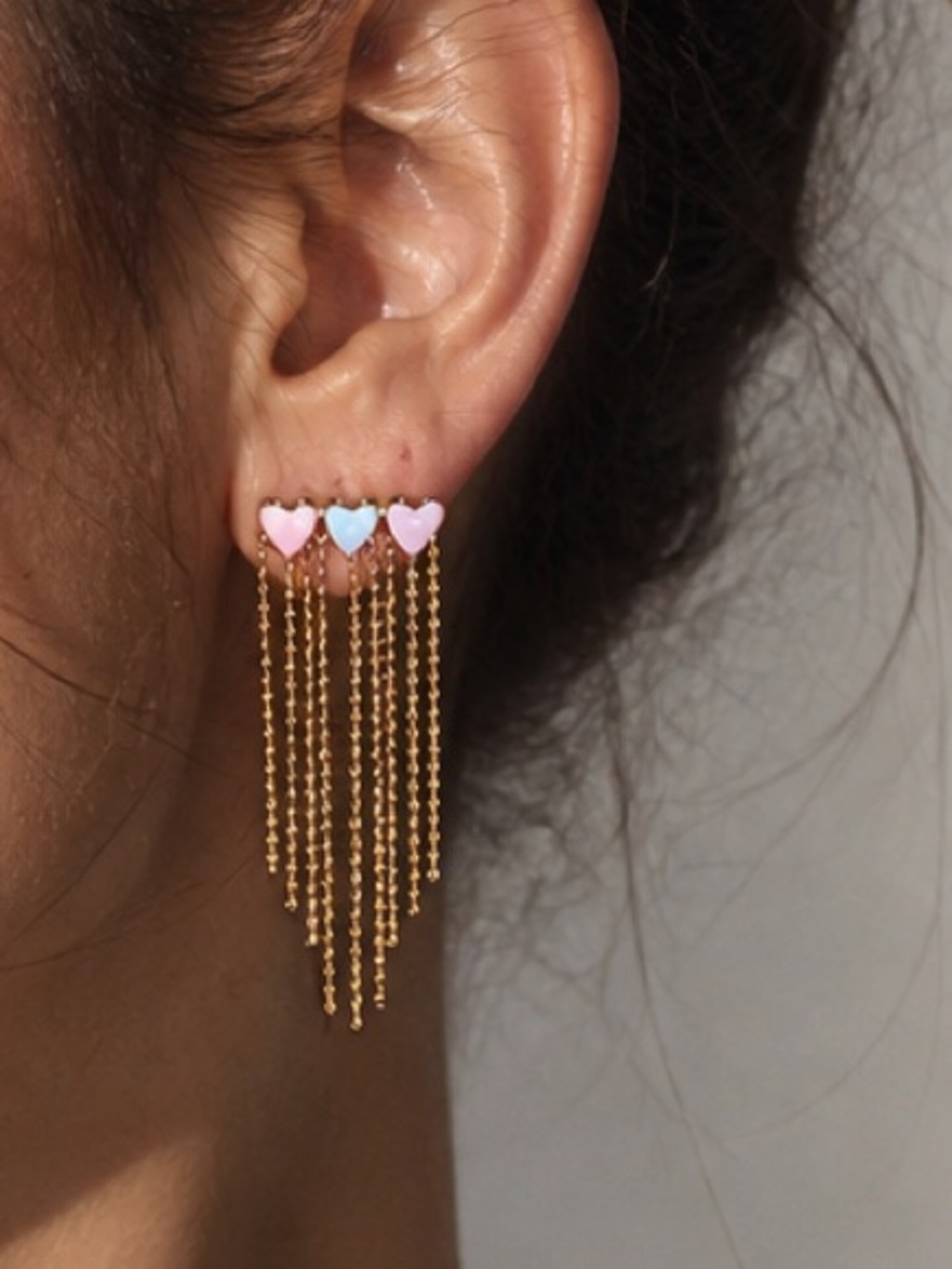 Pastel Heart Tassel Fringe Earrings